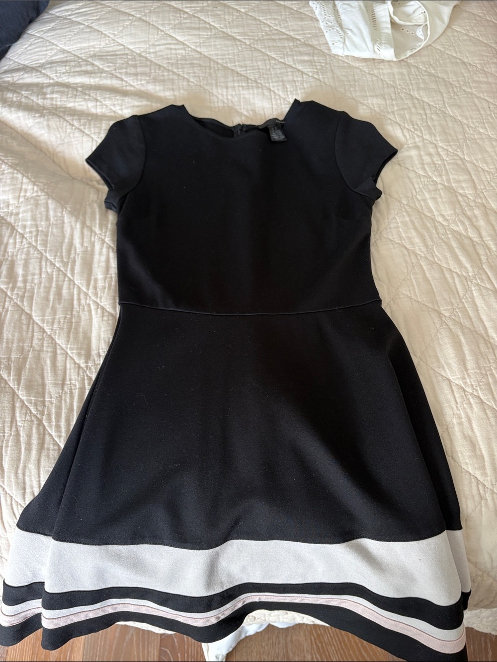 Aqua Black Fit-and-Flare Dress with White & Pink Hem